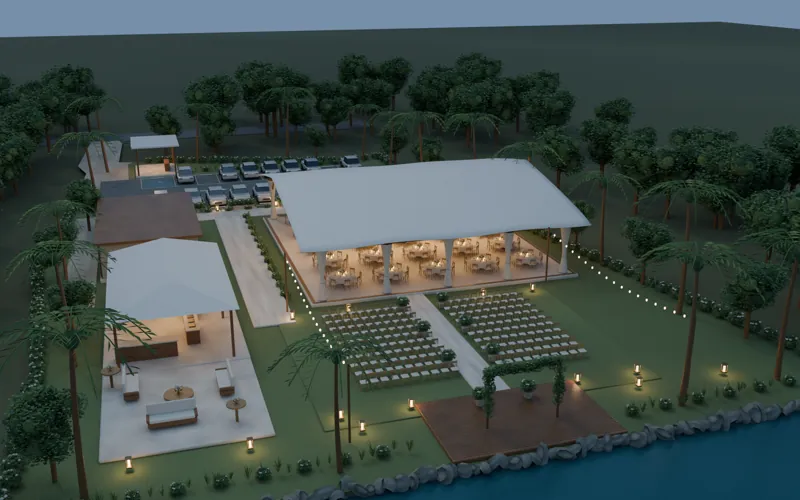 The venue concept with warm evening lights